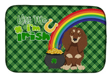 Load image into Gallery viewer, Longhair Chocolate and Cream Dachshund St. Patrick's Day Dish Drying Mat – Absorbent, Artistic Kitchen Essentials