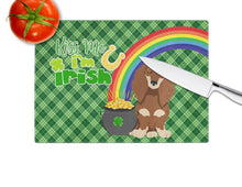 Load image into Gallery viewer, Longhair Chocolate and Cream Dachshund St. Patrick's Day Glass Cutting Boards – Durable, Decorative Kitchen Art Large