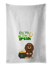 Load image into Gallery viewer, Longhair Chocolate and Cream Dachshund St. Patrick's Day White Kitchen Towel Set of 2 Dish Towels