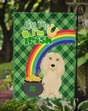 Load image into Gallery viewer, Longhair Cream Dachshund St. Patrick's Garden Flag – "Kiss Me I’m Irish" with Pot of Gold &amp; Rainbow