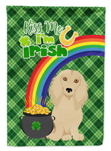 Load image into Gallery viewer, Longhair Cream Dachshund St. Patrick's Garden Flag – "Kiss Me I’m Irish" with Pot of Gold &amp; Rainbow