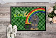 Load image into Gallery viewer, Longhair Blue and Tan Dachshund St. Patrick's Day Doormat - 24x36 Decorative Floor Mat – Indoor/Outdoor Rug with Artistic Flair