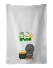 Load image into Gallery viewer, Longhair Blue and Tan Dachshund St. Patrick's Day White Kitchen Towel Set of 2 Dish Towels