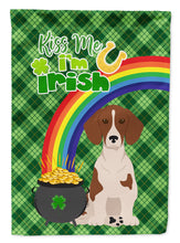 Load image into Gallery viewer, Red Piebald Dachshund St. Patrick's Garden Flag – "Kiss Me I’m Irish" with Pot of Gold &amp; Rainbow