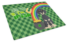 Load image into Gallery viewer, Black and Cream Dachshund St. Patrick's Day Glass Cutting Boards – Durable, Decorative Kitchen Art Large