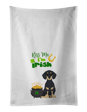 Load image into Gallery viewer, Black and Cream Dachshund St. Patrick's Day White Kitchen Towel Set of 2 Dish Towels