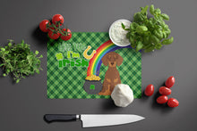 Load image into Gallery viewer, Chocolate and Tan Dachshund St. Patrick's Day Glass Cutting Boards – Durable, Decorative Kitchen Art Large