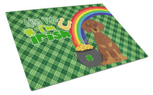 Load image into Gallery viewer, Chocolate and Tan Dachshund St. Patrick's Day Glass Cutting Boards – Durable, Decorative Kitchen Art Large