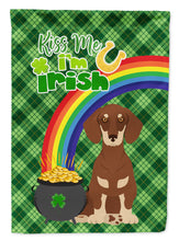 Load image into Gallery viewer, Chocolate and Cream Dachshund St. Patrick's Garden Flag – "Kiss Me I’m Irish" with Pot of Gold &amp; Rainbow