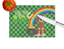 Load image into Gallery viewer, Chocolate and Cream Dachshund St. Patrick's Day Glass Cutting Boards – Durable, Decorative Kitchen Art Large