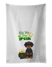Load image into Gallery viewer, Wirehair Black and Tan Dachshund St. Patrick's Day White Kitchen Towel Set of 2 Dish Towels