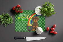 Load image into Gallery viewer, Wirehair Chocolate and Tan Dachshund St. Patrick's Day Glass Cutting Boards – Durable, Decorative Kitchen Art Large