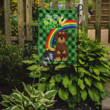 Load image into Gallery viewer, Wirehair Red and Tan Dachshund St. Patrick's Garden Flag – "Kiss Me I’m Irish" with Pot of Gold &amp; Rainbow