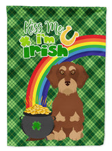 Load image into Gallery viewer, Wirehair Red and Tan Dachshund St. Patrick's Garden Flag – "Kiss Me I’m Irish" with Pot of Gold &amp; Rainbow
