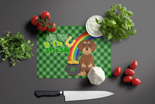 Load image into Gallery viewer, Wirehair Red and Tan Dachshund St. Patrick's Day Glass Cutting Boards – Durable, Decorative Kitchen Art Large