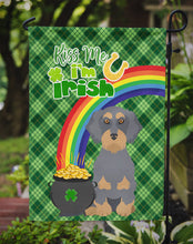 Load image into Gallery viewer, Wirehair Blue and Tan Dachshund St. Patrick's Garden Flag – "Kiss Me I’m Irish" with Pot of Gold &amp; Rainbow