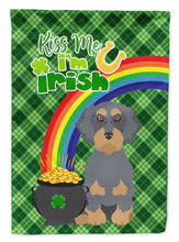 Load image into Gallery viewer, Wirehair Blue and Tan Dachshund St. Patrick's Garden Flag – "Kiss Me I’m Irish" with Pot of Gold &amp; Rainbow