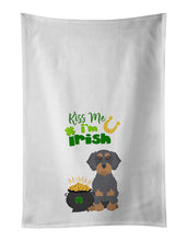Load image into Gallery viewer, Wirehair Blue and Tan Dachshund St. Patrick's Day White Kitchen Towel Set of 2 Dish Towels