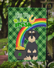 Load image into Gallery viewer, Wirehair Black and Cream Dachshund St. Patrick's Garden Flag – "Kiss Me I’m Irish" with Pot of Gold &amp; Rainbow