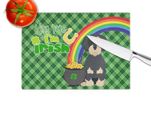 Load image into Gallery viewer, Wirehair Black and Cream Dachshund St. Patrick's Day Glass Cutting Boards – Durable, Decorative Kitchen Art Large