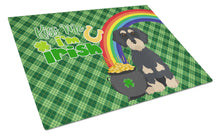 Load image into Gallery viewer, Wirehair Black and Cream Dachshund St. Patrick's Day Glass Cutting Boards – Durable, Decorative Kitchen Art Large