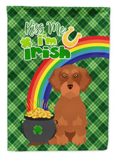Load image into Gallery viewer, Wirehair Red Dachshund St. Patrick's Garden Flag – "Kiss Me I’m Irish" with Pot of Gold &amp; Rainbow