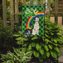 Load image into Gallery viewer, Dalmatian St. Patrick's Garden Flag – "Kiss Me I’m Irish" with Pot of Gold &amp; Rainbow