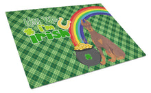 Load image into Gallery viewer, Red and Tan Doberman Pinscher St. Patrick's Day Glass Cutting Boards – Durable, Decorative Kitchen Art Large