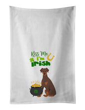 Load image into Gallery viewer, Natural Ear Red and Tan Doberman Pinscher St. Patrick's Day White Kitchen Towel Set of 2 Dish Towels