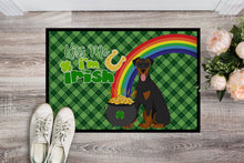 Load image into Gallery viewer, Natural Ear Black and Tan Doberman Pinscher St. Patrick's Day Doormat - 24x36 Decorative Floor Mat – Indoor/Outdoor Rug with Artistic Flair