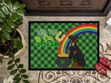 Load image into Gallery viewer, Natural Ear Black and Tan Doberman Pinscher St. Patrick's Day Doormat - 24x36 Decorative Floor Mat – Indoor/Outdoor Rug with Artistic Flair