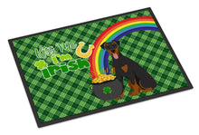 Load image into Gallery viewer, Natural Ear Black and Tan Doberman Pinscher St. Patrick's Day Doormat - 24x36 Decorative Floor Mat – Indoor/Outdoor Rug with Artistic Flair