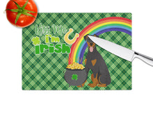 Load image into Gallery viewer, Natural Ear Black and Tan Doberman Pinscher St. Patrick's Day Glass Cutting Boards – Durable, Decorative Kitchen Art Large