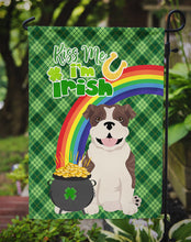 Load image into Gallery viewer, Brindle English Bulldog St. Patrick's Garden Flag – "Kiss Me I’m Irish" with Pot of Gold &amp; Rainbow