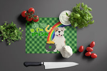 Load image into Gallery viewer, Piebald English Bulldog St. Patrick's Day Glass Cutting Boards – Durable, Decorative Kitchen Art Large