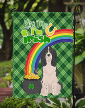 Load image into Gallery viewer, Black English Springer Spaniel St. Patrick's Garden Flag – "Kiss Me I’m Irish" with Pot of Gold &amp; Rainbow