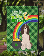 Load image into Gallery viewer, Liver English Springer Spaniel St. Patrick's Garden Flag – "Kiss Me I’m Irish" with Pot of Gold &amp; Rainbow