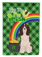 Load image into Gallery viewer, Liver English Springer Spaniel St. Patrick's Garden Flag – "Kiss Me I’m Irish" with Pot of Gold &amp; Rainbow