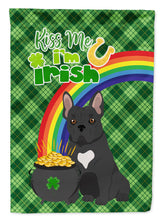 Load image into Gallery viewer, Black French Bulldog St. Patrick's Garden Flag – "Kiss Me I’m Irish" with Pot of Gold &amp; Rainbow