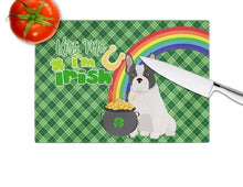 Load image into Gallery viewer, Black and White French Bulldog St. Patrick's Day Glass Cutting Boards – Durable, Decorative Kitchen Art Large