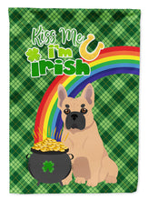 Load image into Gallery viewer, Fawn French Bulldog St. Patrick's Garden Flag – "Kiss Me I’m Irish" with Pot of Gold &amp; Rainbow