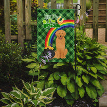Load image into Gallery viewer, Gold Golden Retriever St. Patrick's Garden Flag – "Kiss Me I’m Irish" with Pot of Gold &amp; Rainbow