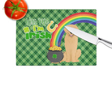 Load image into Gallery viewer, Gold Golden Retriever St. Patrick's Day Glass Cutting Boards – Durable, Decorative Kitchen Art Large