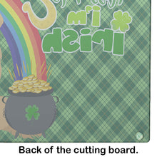 Load image into Gallery viewer, Gold Golden Retriever St. Patrick's Day Glass Cutting Boards – Durable, Decorative Kitchen Art Large