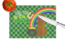 Load image into Gallery viewer, Mahogany Golden Retriever St. Patrick's Day Glass Cutting Boards – Durable, Decorative Kitchen Art Large