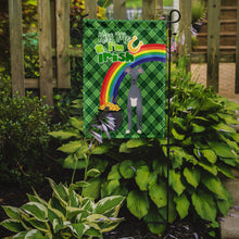 Load image into Gallery viewer, Gray Italian Greyhound St. Patrick's Garden Flag – "Kiss Me I’m Irish" with Pot of Gold &amp; Rainbow