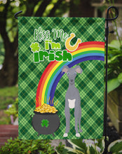 Load image into Gallery viewer, Gray Italian Greyhound St. Patrick's Garden Flag – "Kiss Me I’m Irish" with Pot of Gold &amp; Rainbow