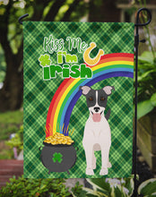 Load image into Gallery viewer, Black White Smooth Jack Russell Terrier St. Patrick's Garden Flag – "Kiss Me I’m Irish" with Pot of Gold &amp; Rainbow