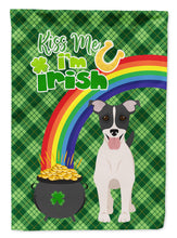 Load image into Gallery viewer, Black White Smooth Jack Russell Terrier St. Patrick's Garden Flag – "Kiss Me I’m Irish" with Pot of Gold &amp; Rainbow
