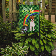 Load image into Gallery viewer, Brown White Smooth Jack Russell Terrier St. Patrick's Garden Flag – "Kiss Me I’m Irish" with Pot of Gold &amp; Rainbow
